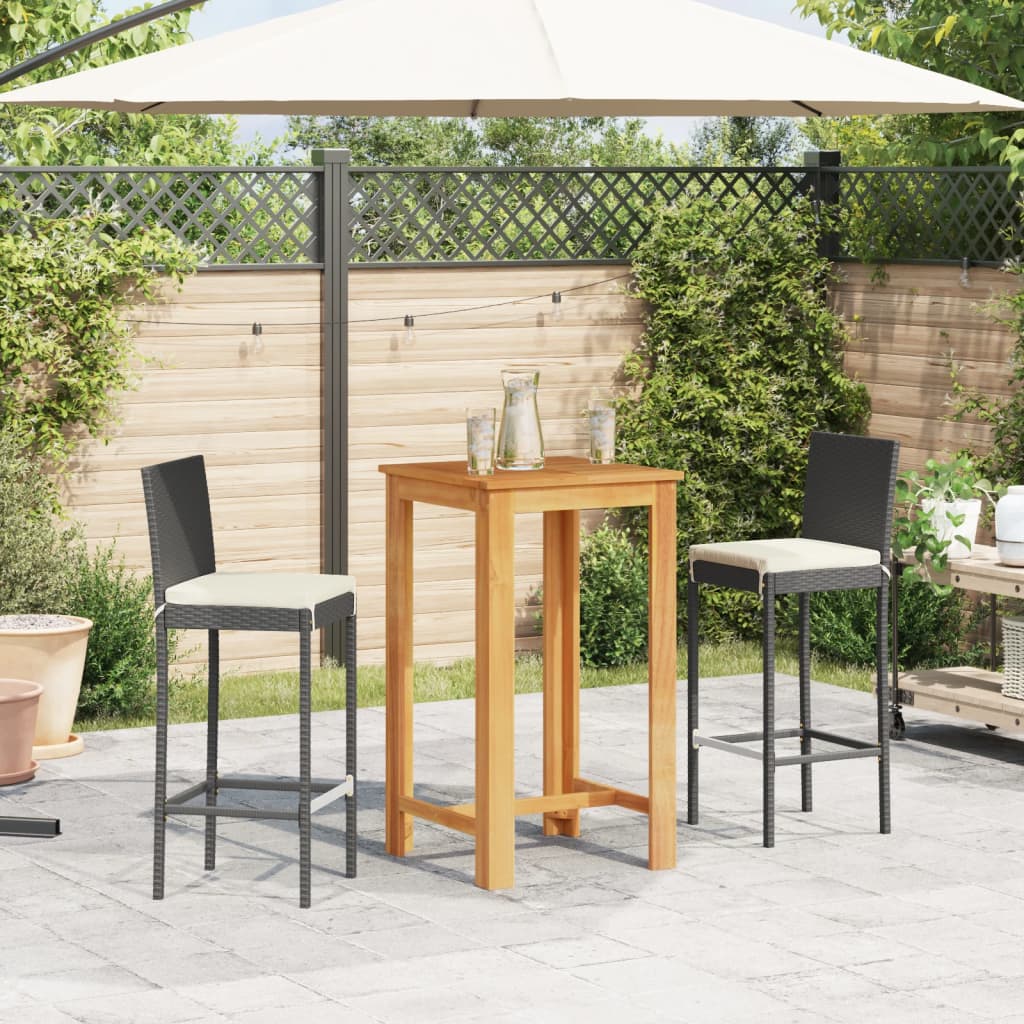 3-delige Tuinbarset massief acaciahout en poly rattan zwart is nu te koop bij PeponiXL, paradijselijk wonen!