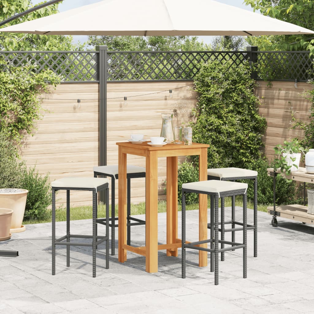 5-delige Tuinbarset massief acaciahout en poly rattan zwart is nu te koop bij PeponiXL, paradijselijk wonen!