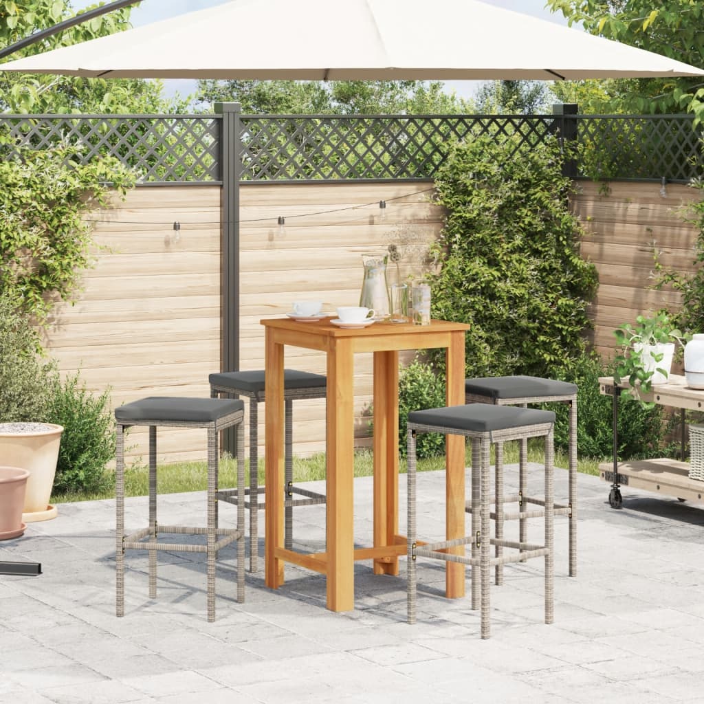 5-delige Tuinbarset massief acaciahout en poly rattan grijs is nu te koop bij PeponiXL, paradijselijk wonen!