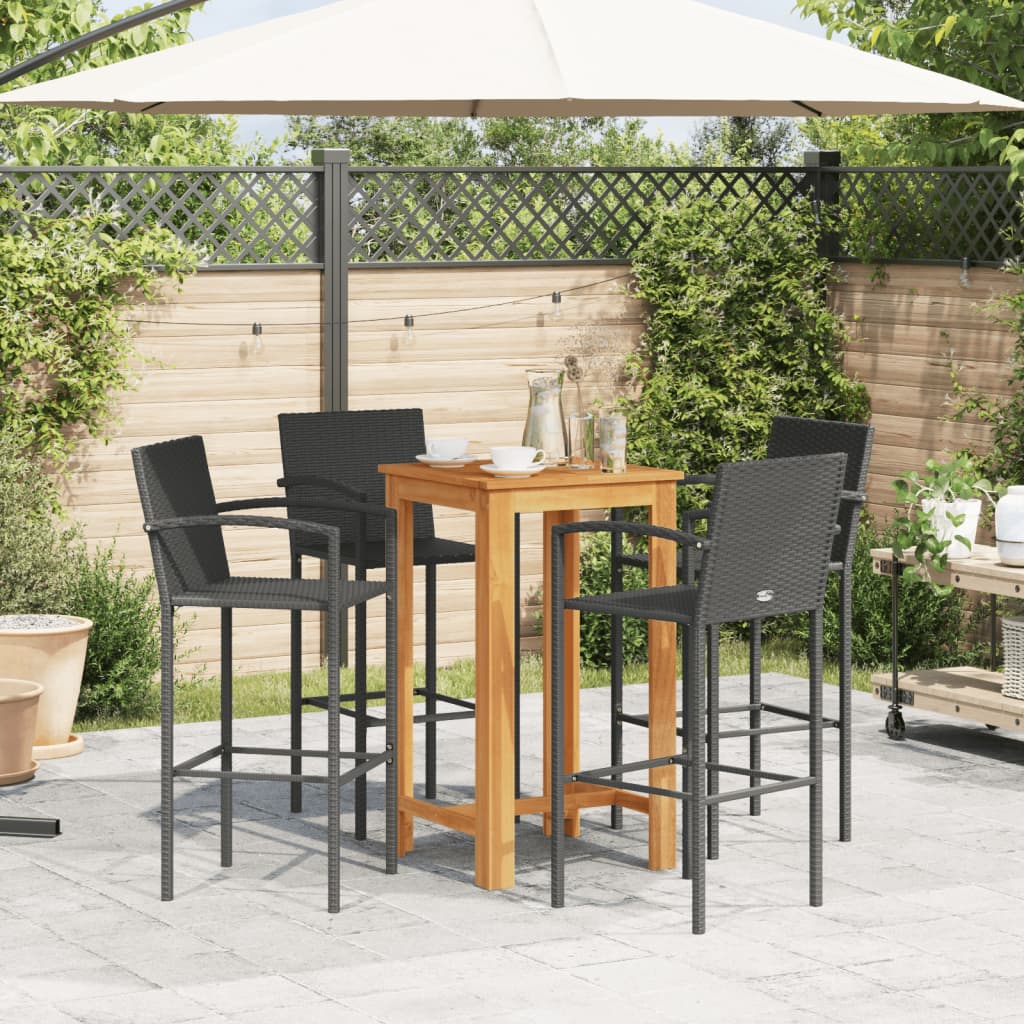 5-delige Tuinbarset massief acaciahout en poly rattan zwart is nu te koop bij PeponiXL, paradijselijk wonen!