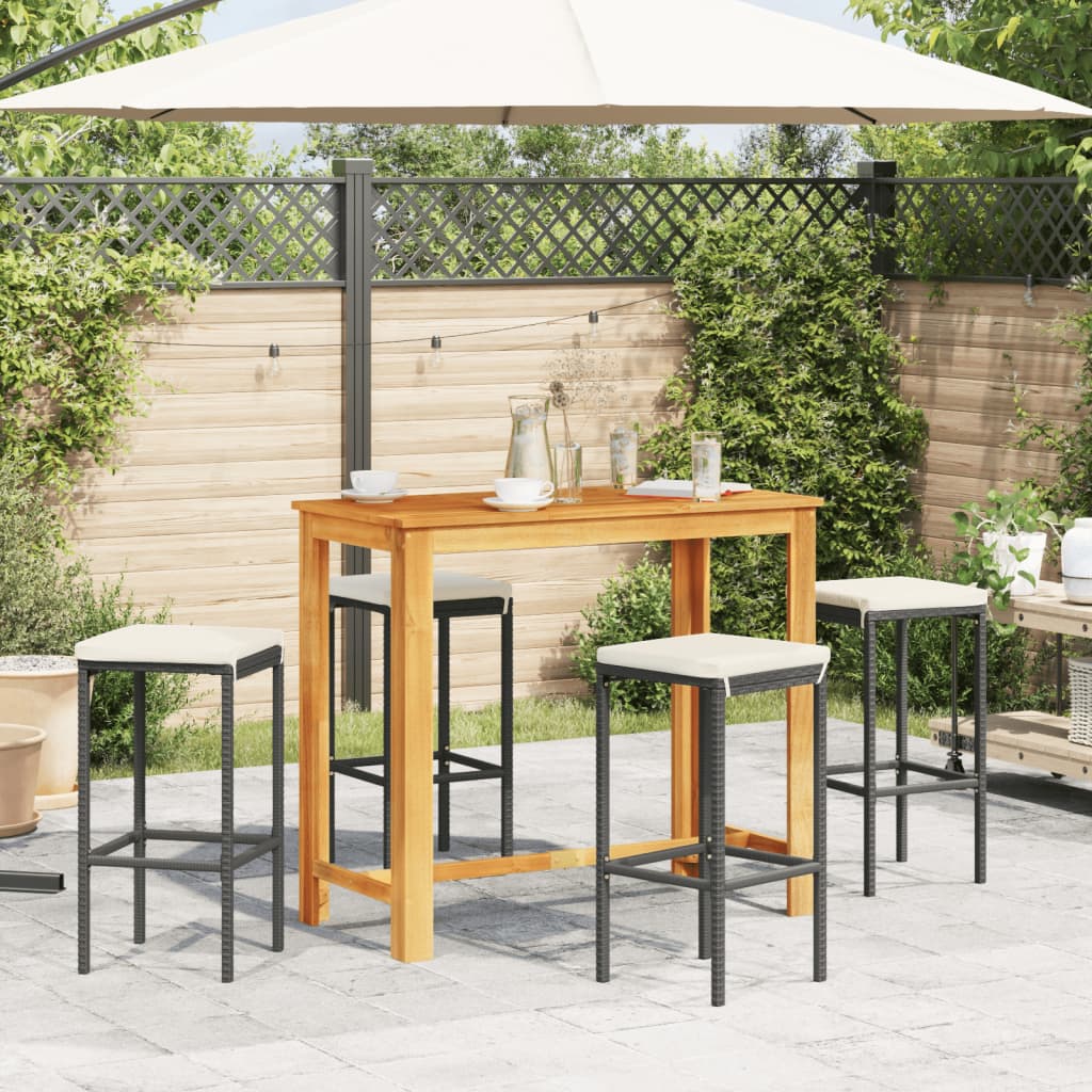 5-delige Tuinbarset massief acaciahout en poly rattan zwart is nu te koop bij PeponiXL, paradijselijk wonen!
