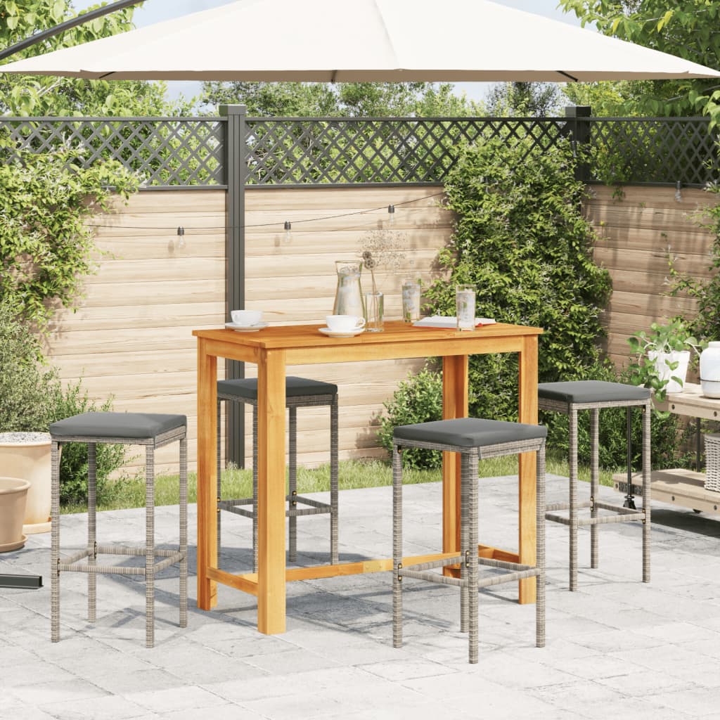 5-delige Tuinbarset massief acaciahout en poly rattan grijs is nu te koop bij PeponiXL, paradijselijk wonen!