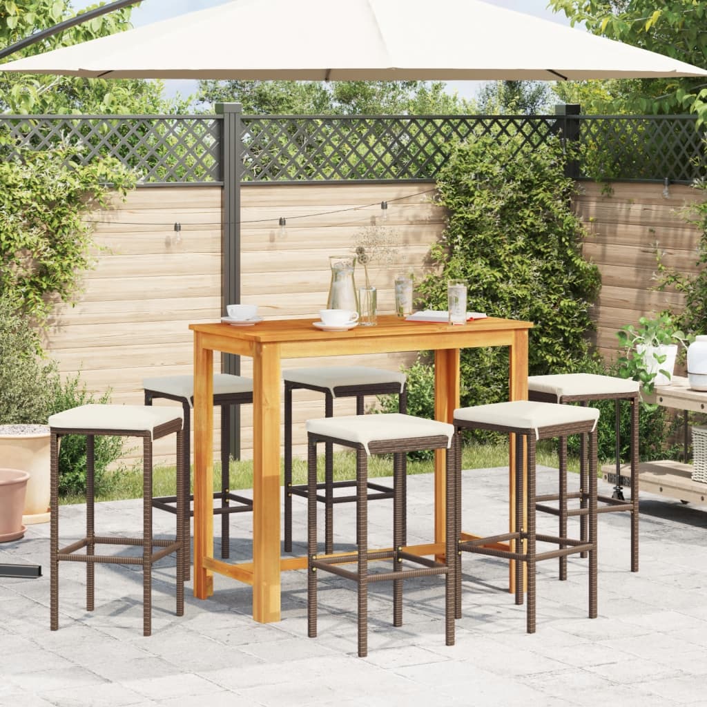 7-delige Tuinbarset massief acaciahout en poly rattan bruin is nu te koop bij PeponiXL, paradijselijk wonen!