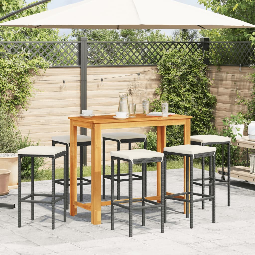 7-delige Tuinbarset massief acaciahout en poly rattan zwart is nu te koop bij PeponiXL, paradijselijk wonen!