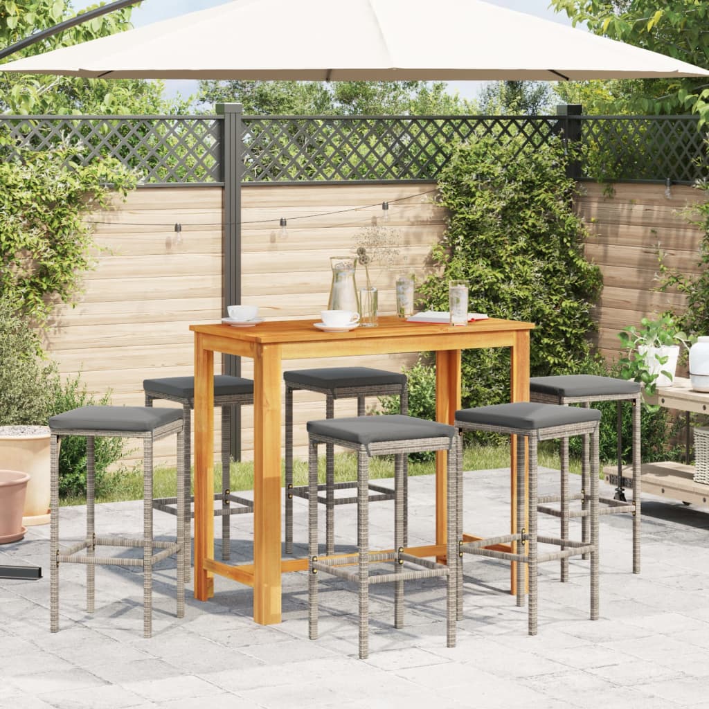 7-delige Tuinbarset massief acaciahout en poly rattan grijs is nu te koop bij PeponiXL, paradijselijk wonen!