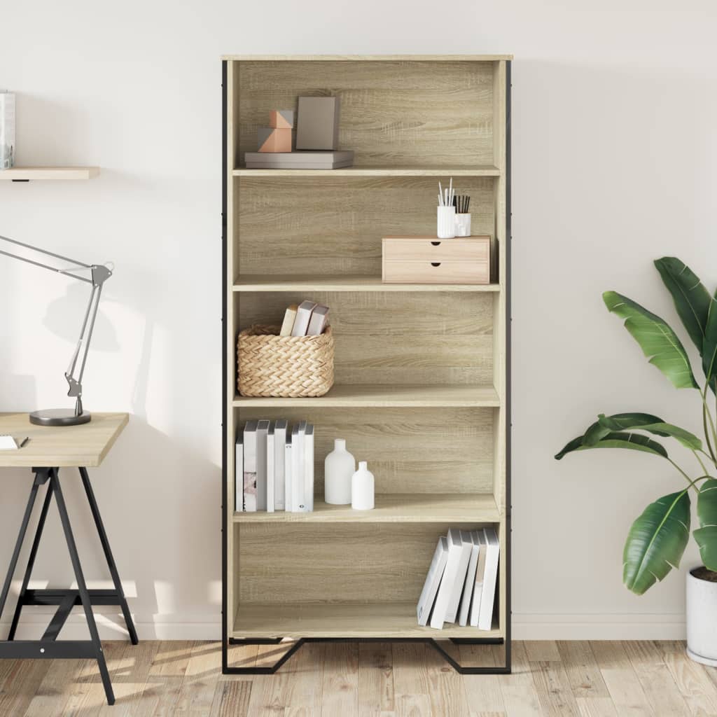 Boekenkast 80x31x169 cm bewerkt hout sonoma eikenkleurig is nu te koop bij PeponiXL, paradijselijk wonen!