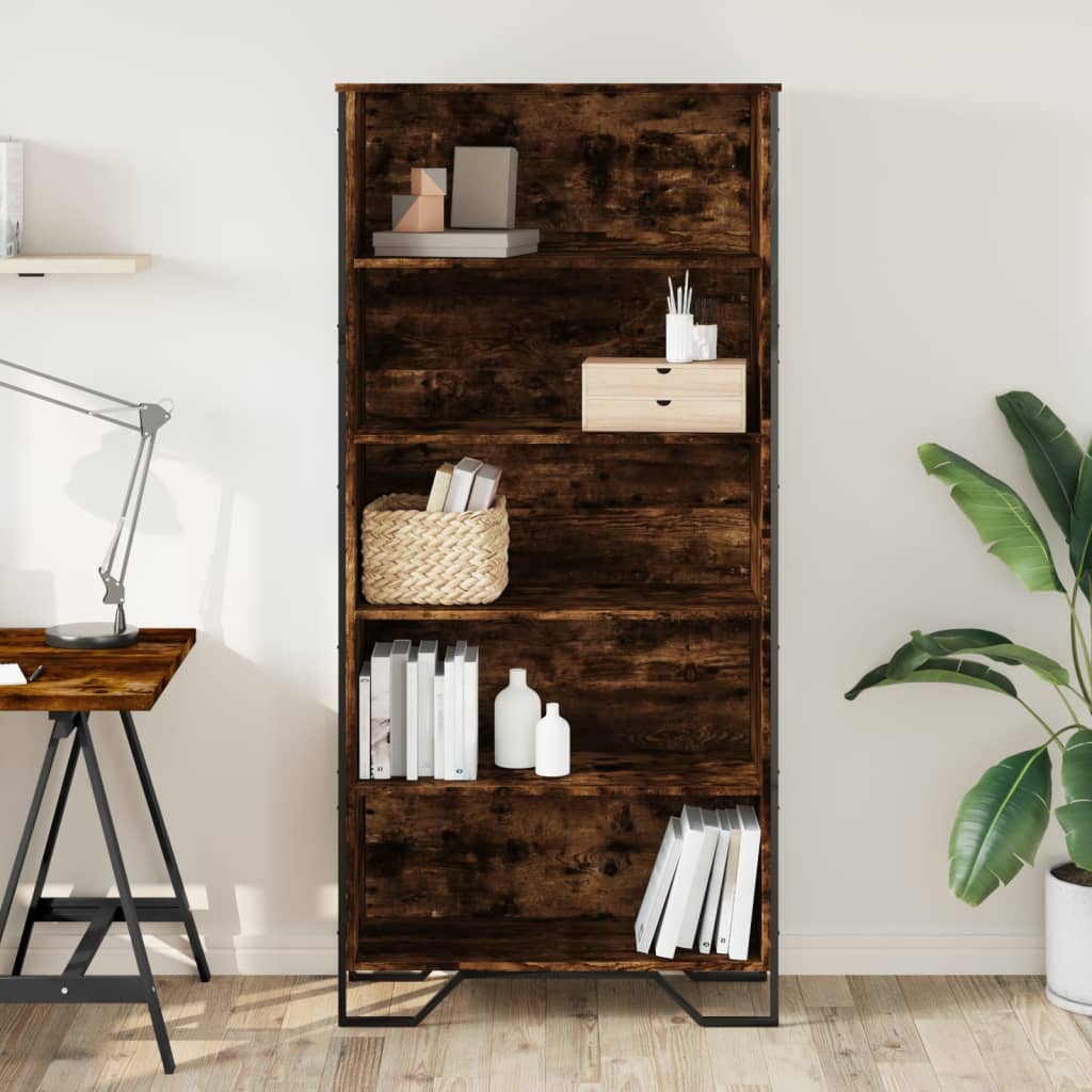 Boekenkast 80x31x169 cm bewerkt hout gerookt eikenkleurig is nu te koop bij PeponiXL, paradijselijk wonen!
