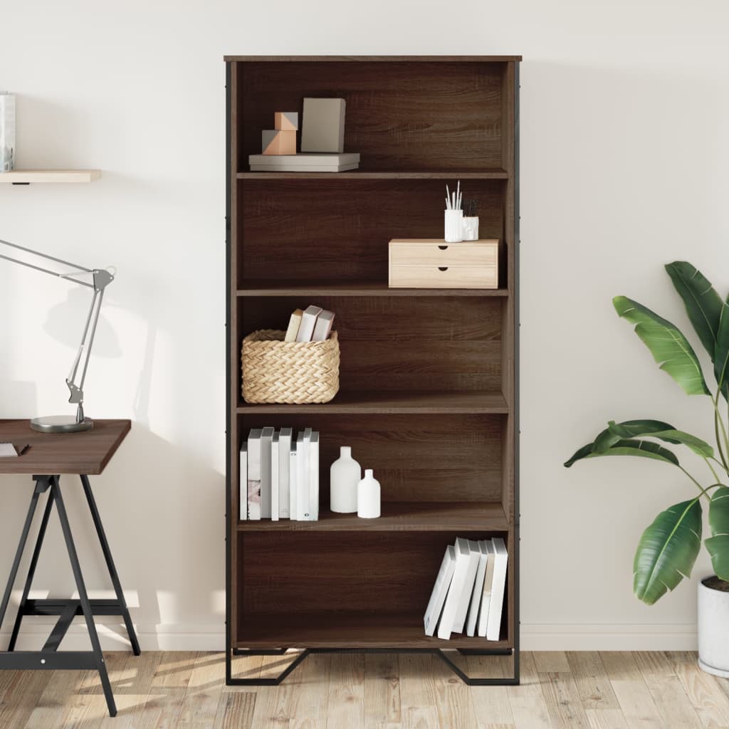 Boekenkast 80x31x169 cm bewerkt hout bruin eikenkleurig is nu te koop bij PeponiXL, paradijselijk wonen!