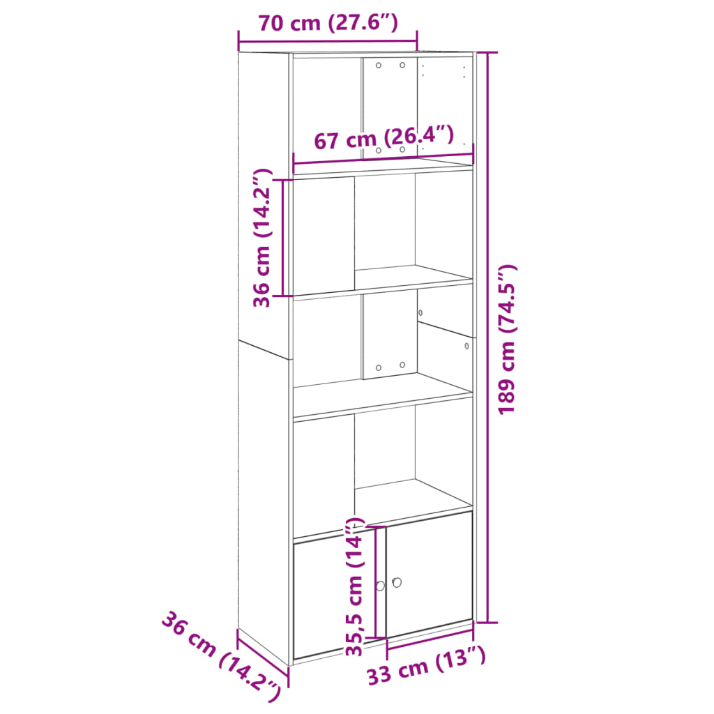 Boekenkast 70x36x189 cm bewerkt hout grijs sonoma eikenkleurig is nu te koop bij PeponiXL, paradijselijk wonen!