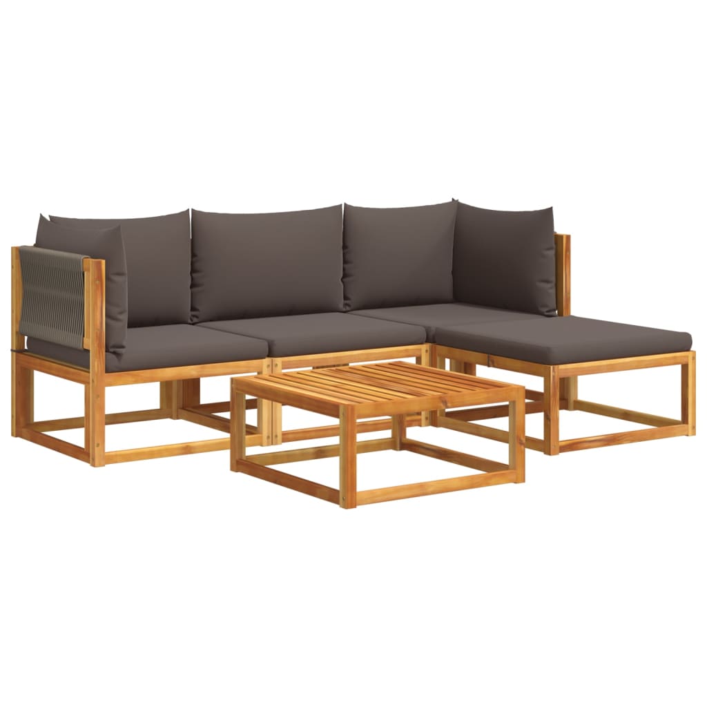 5-delige tuinset met kussens van acaciahout en touw is nu te koop bij PeponiXL, paradijselijk wonen!