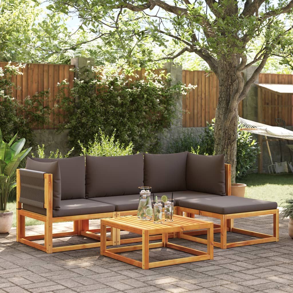 5-delige tuinset met kussens van acaciahout en touw is nu te koop bij PeponiXL, paradijselijk wonen!