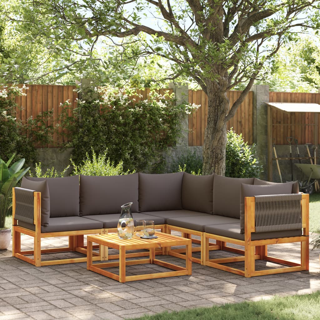 6-delige tuinbankset met kussens acaciahout & touw is nu te koop bij PeponiXL, paradijselijk wonen!