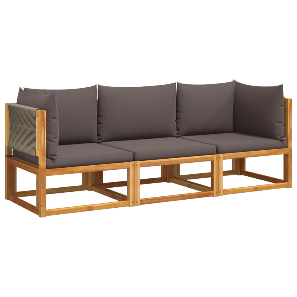 3-delige tuinbankset met kussens acaciahout & touw is nu te koop bij PeponiXL, paradijselijk wonen!