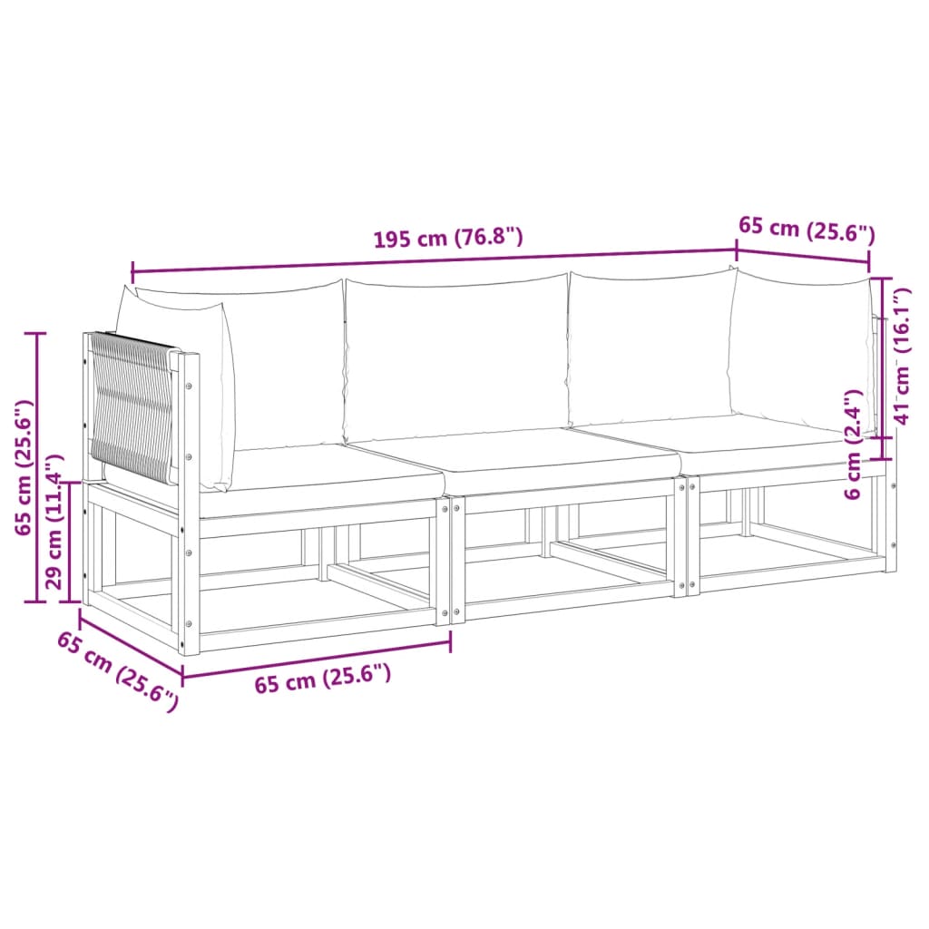 3-delige tuinbankset met kussens acaciahout & touw is nu te koop bij PeponiXL, paradijselijk wonen!