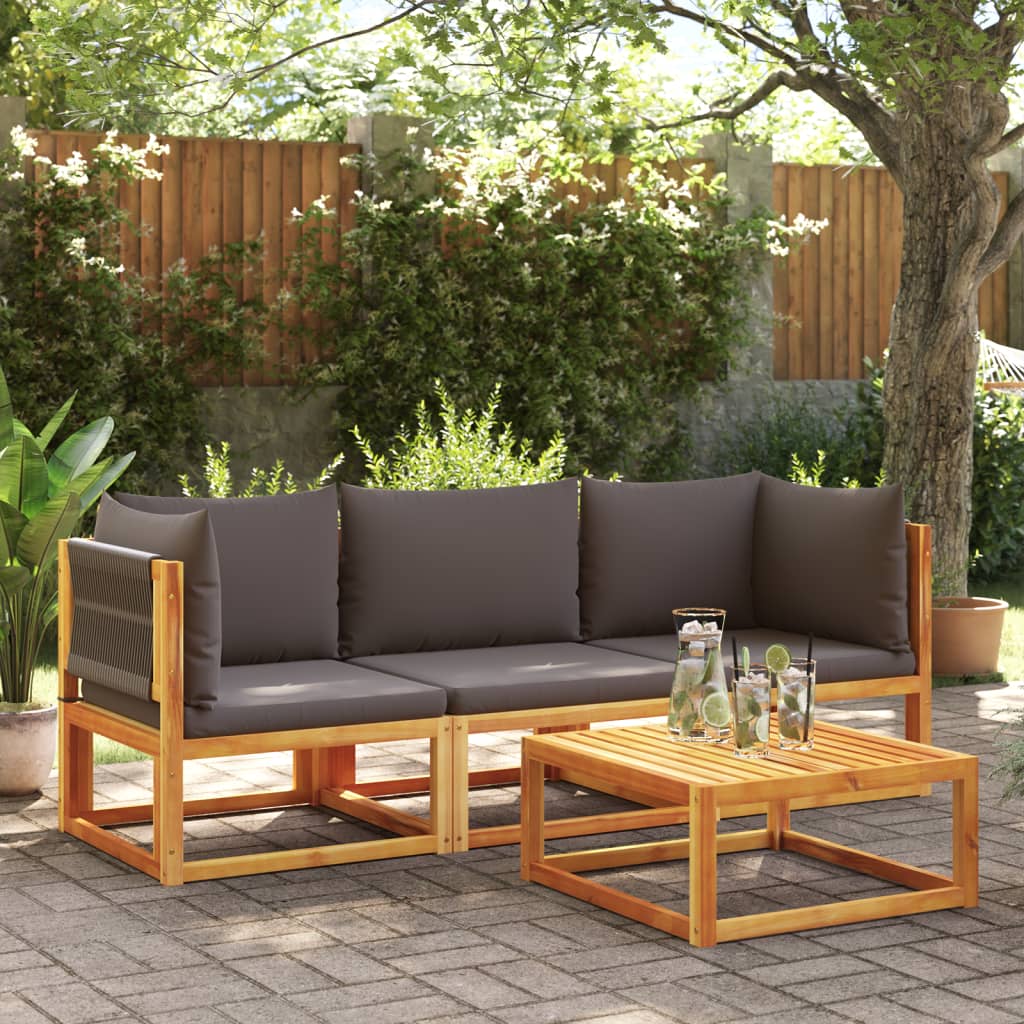 3-delige tuinbankset met kussens acaciahout & touw is nu te koop bij PeponiXL, paradijselijk wonen!