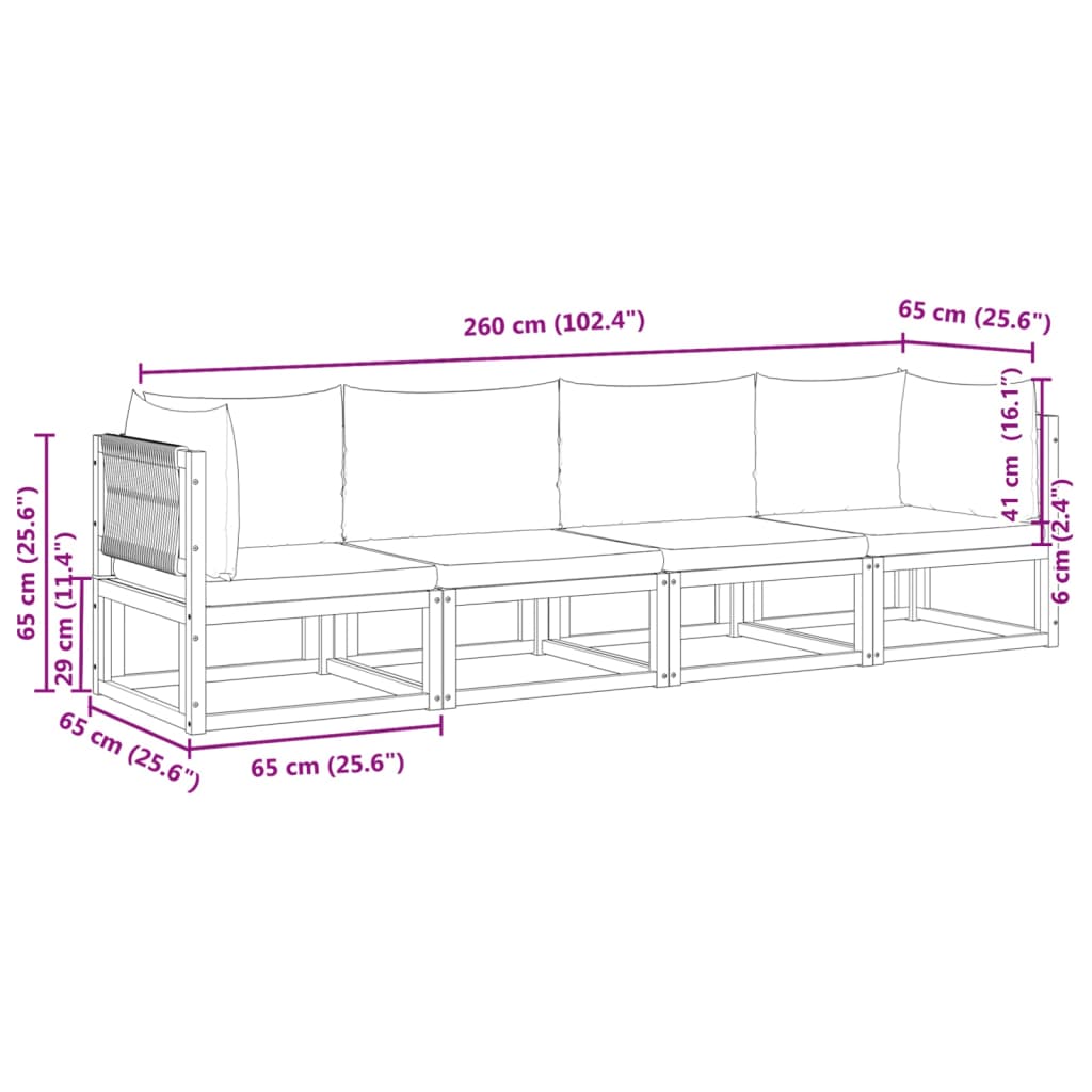 4-delige tuinbankset met kussens acaciahout & touw is nu te koop bij PeponiXL, paradijselijk wonen!