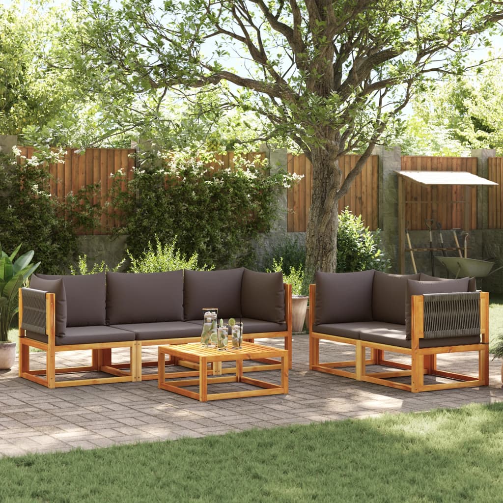 6-delige tuinbankset met kussens acaciahout & touw is nu te koop bij PeponiXL, paradijselijk wonen!