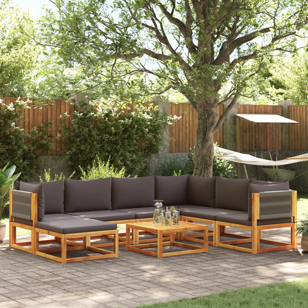 8-delige tuinbankset met kussens van acaciahout en touw is nu te koop bij PeponiXL, paradijselijk wonen!