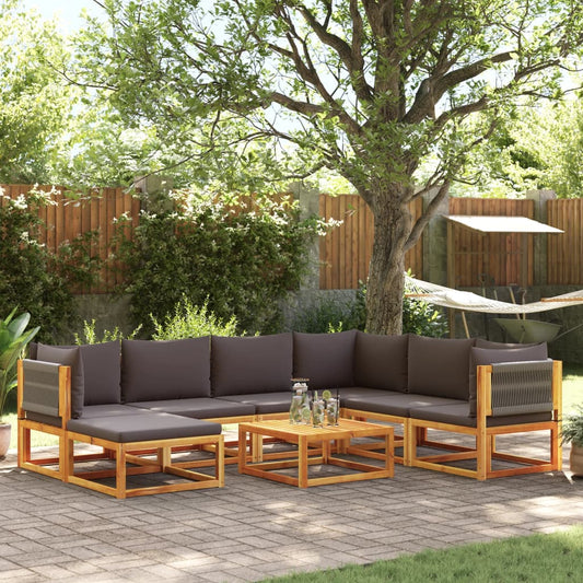 8-delige tuinbankset met kussens van acaciahout en touw is nu te koop bij PeponiXL, paradijselijk wonen!