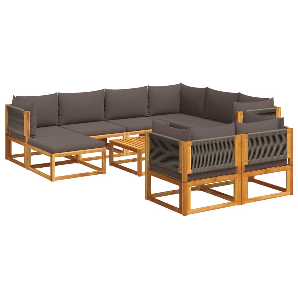 10-delige tuinbankset met kussens van acaciahout en touw is nu te koop bij PeponiXL, paradijselijk wonen!