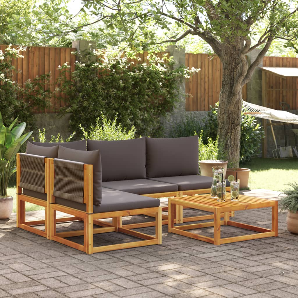 5-delige tuinset met kussens van acaciahout en touw is nu te koop bij PeponiXL, paradijselijk wonen!