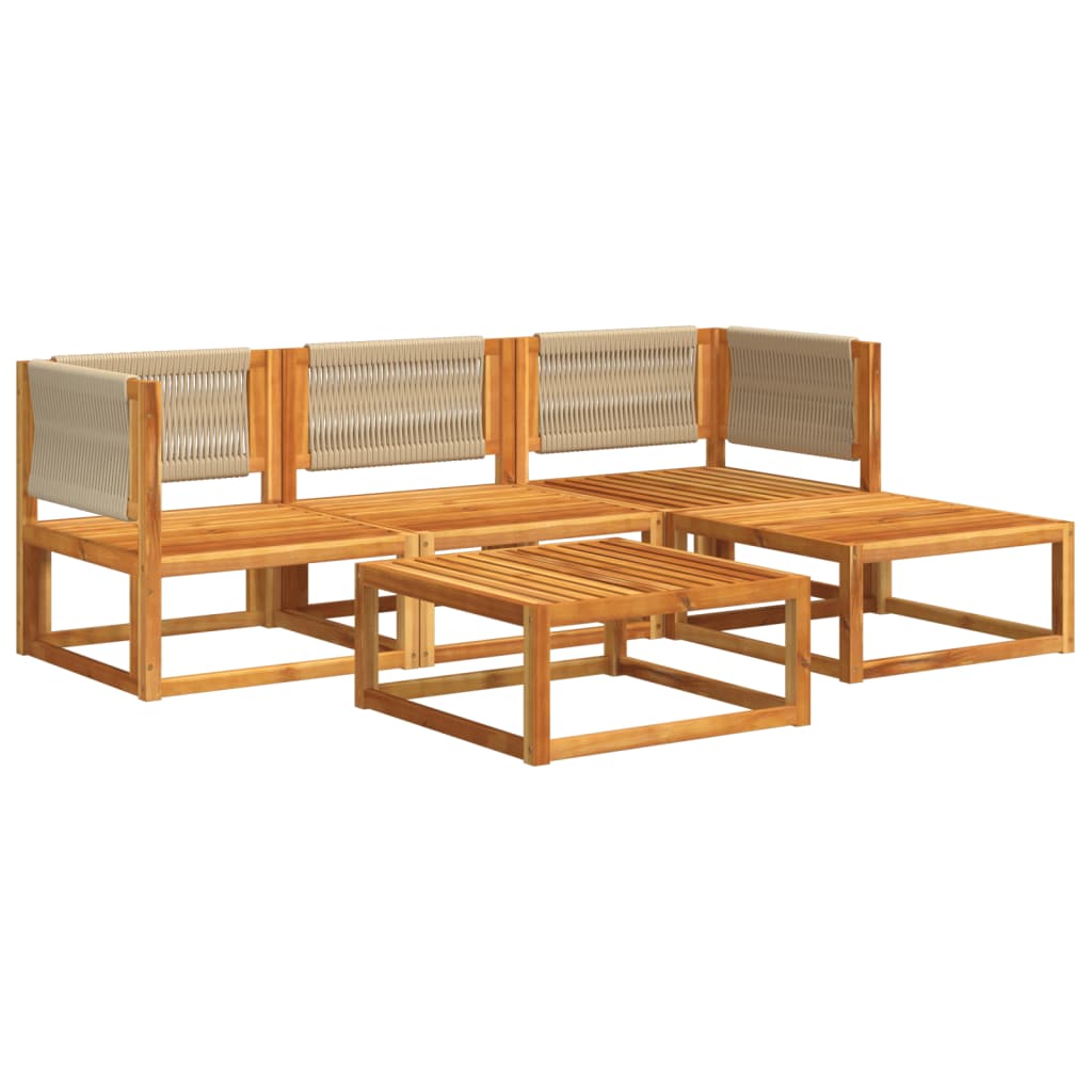 5-delige tuinset met kussens van acaciahout en touw is nu te koop bij PeponiXL, paradijselijk wonen!
