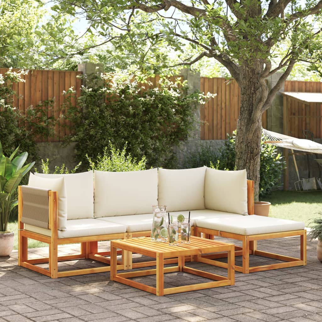 5-delige tuinset met kussens van acaciahout en touw is nu te koop bij PeponiXL, paradijselijk wonen!