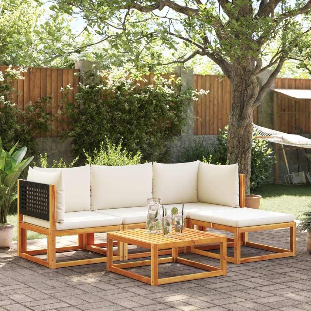 5-delige tuinbankset met kussens acaciahout & rotan is nu te koop bij PeponiXL, paradijselijk wonen!