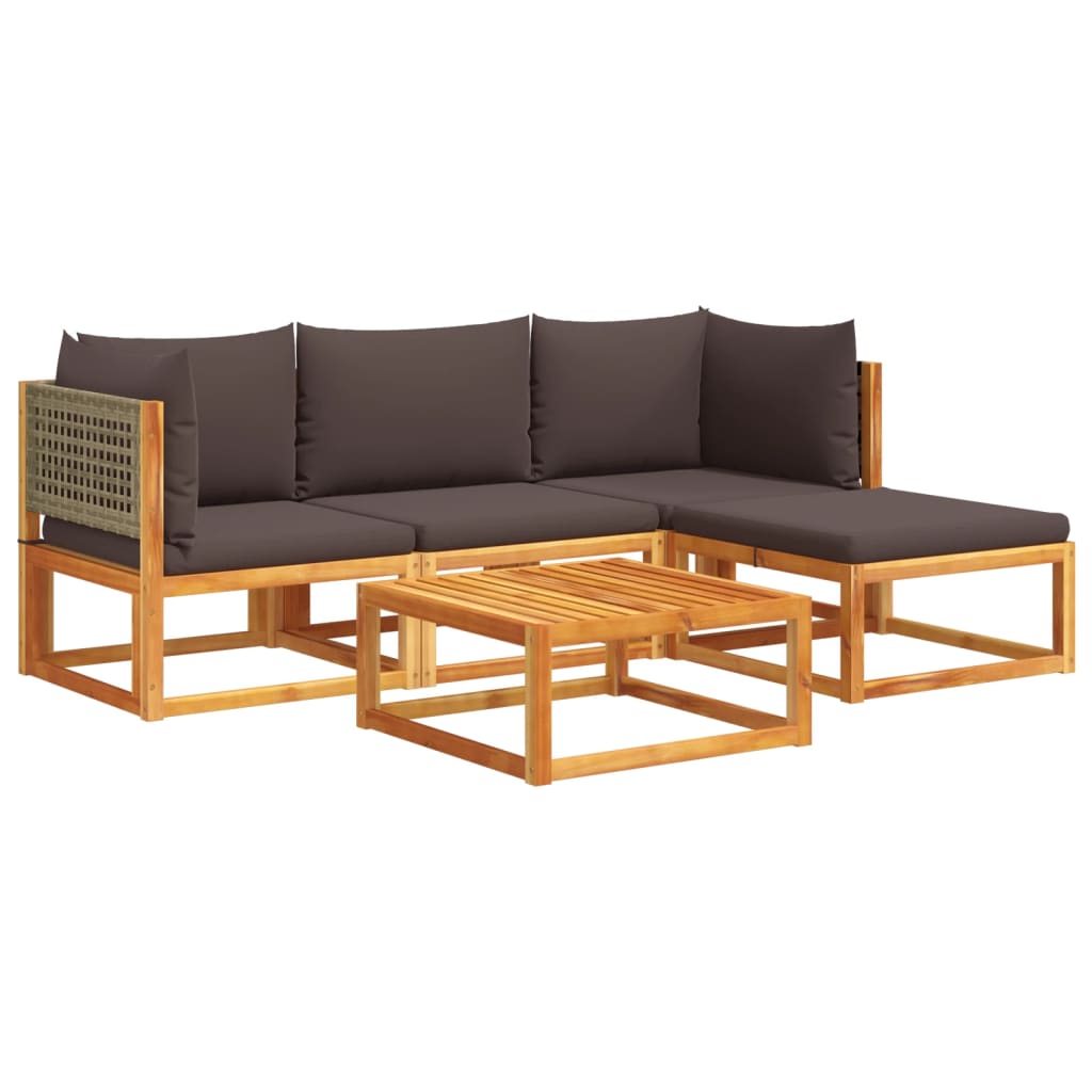 5-delige tuinbankset met kussens acaciahout & rotan is nu te koop bij PeponiXL, paradijselijk wonen!