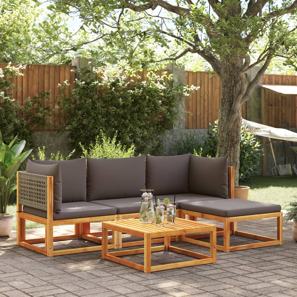 5-delige tuinbankset met kussens acaciahout & rotan is nu te koop bij PeponiXL, paradijselijk wonen!