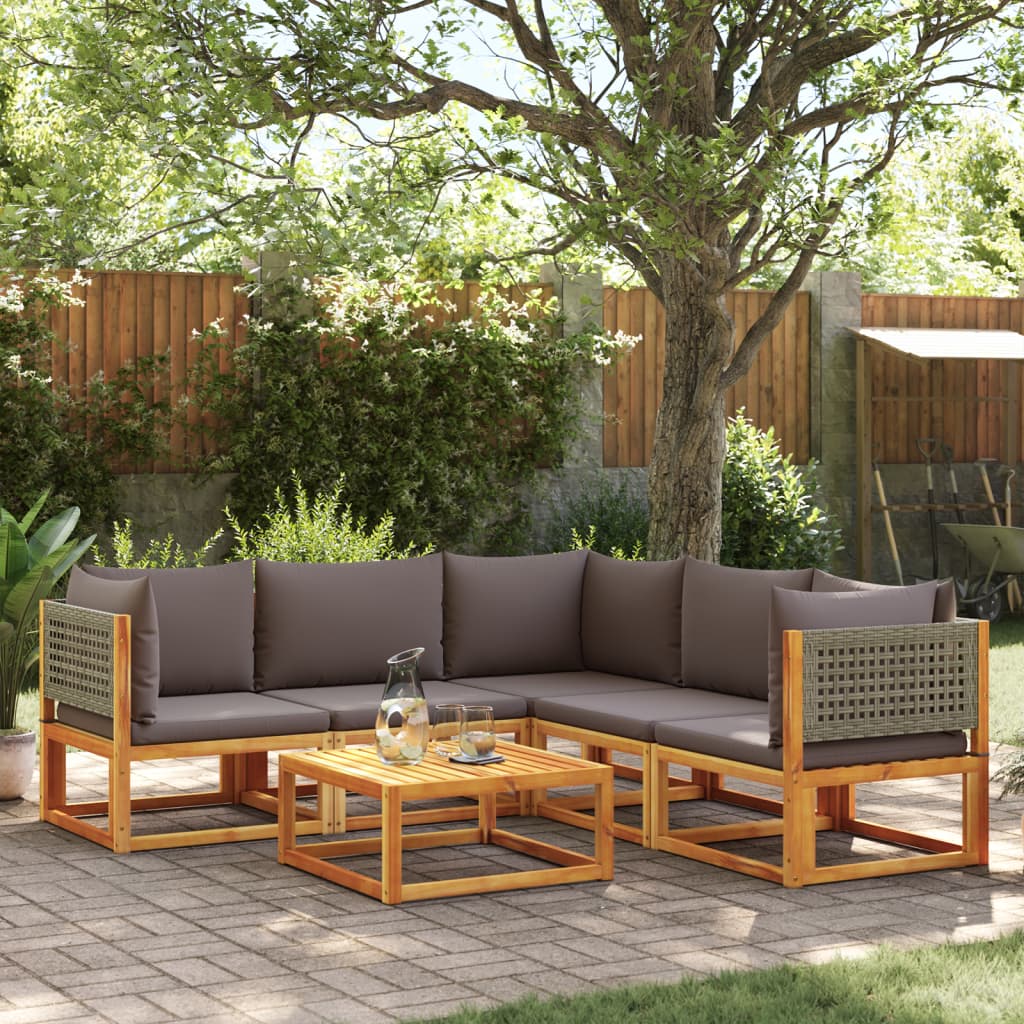 6-delige tuinbankset met kussens acaciahout & rotan is nu te koop bij PeponiXL, paradijselijk wonen!