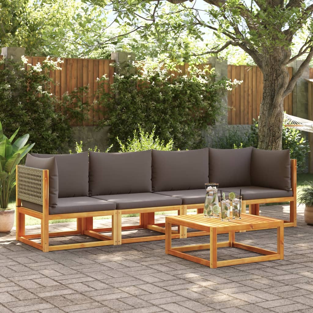 4-delige tuinbankset met kussens acaciahout & rotan is nu te koop bij PeponiXL, paradijselijk wonen!