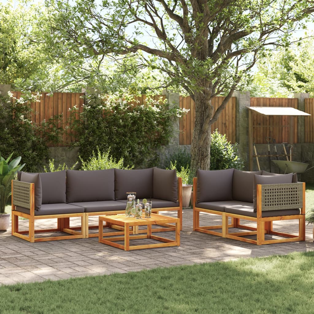 6-delige tuinbankset met kussens acaciahout & rotan is nu te koop bij PeponiXL, paradijselijk wonen!