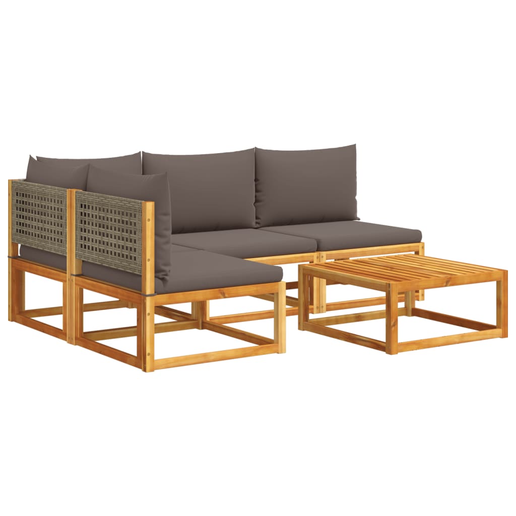 5-delige tuinbankset met kussens acaciahout & rotan is nu te koop bij PeponiXL, paradijselijk wonen!