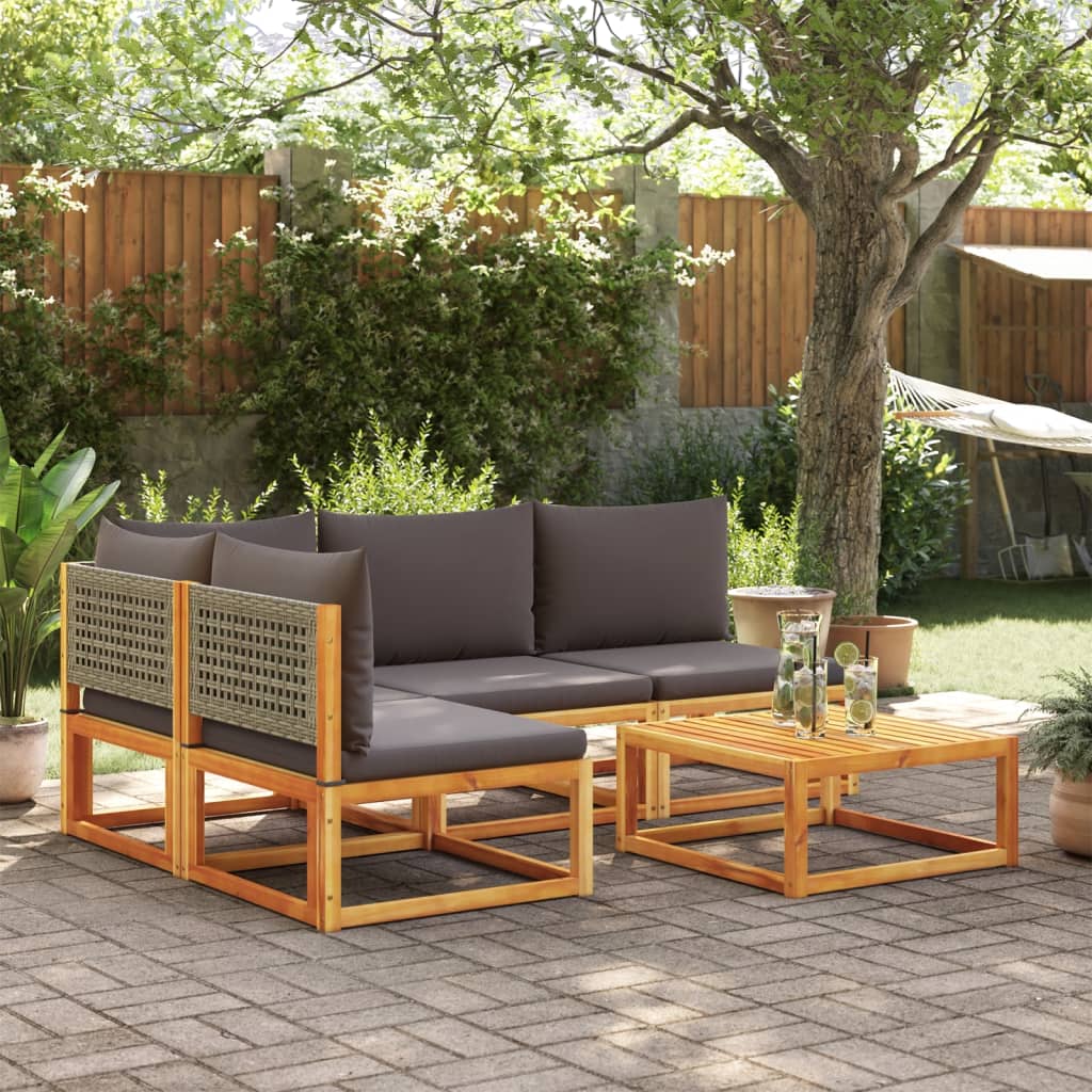 5-delige tuinbankset met kussens acaciahout & rotan is nu te koop bij PeponiXL, paradijselijk wonen!