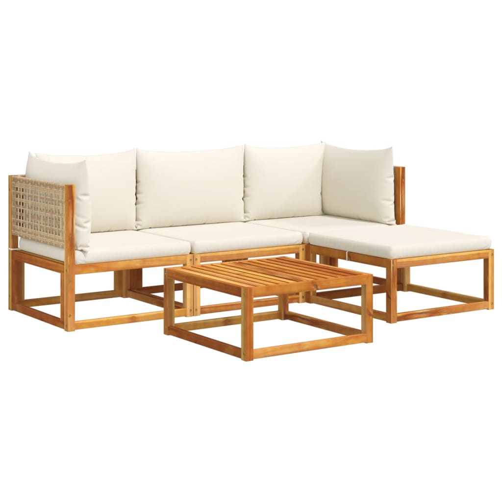 5-delige tuinbankset met kussens acaciahout & rotan is nu te koop bij PeponiXL, paradijselijk wonen!