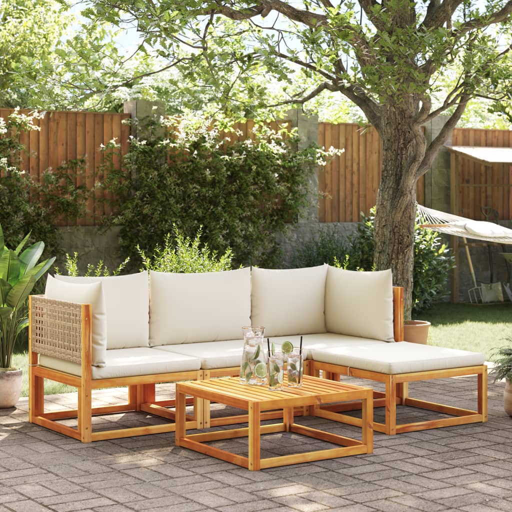 5-delige tuinbankset met kussens acaciahout & rotan is nu te koop bij PeponiXL, paradijselijk wonen!