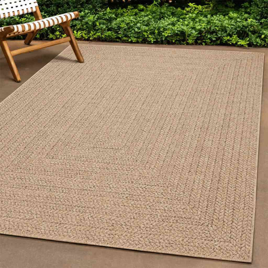 Vloerkleed ZIZUR beige binnen en buiten 200x200 cm jute look is nu te koop bij PeponiXL, paradijselijk wonen!