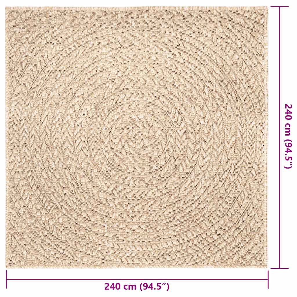 Vloerkleed ZIZUR beige binnen en buiten 240x240 cm jute look is nu te koop bij PeponiXL, paradijselijk wonen!
