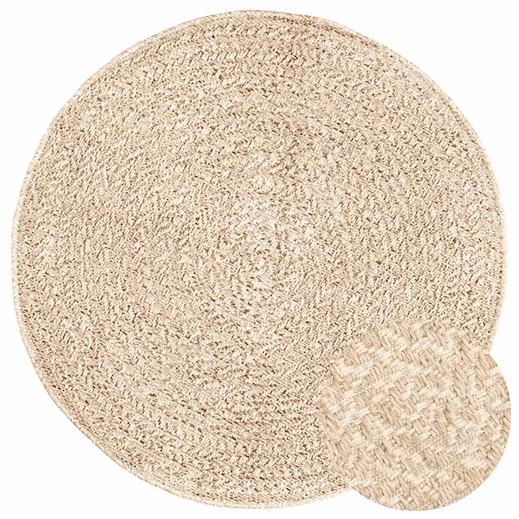 Vloerkleed ZIZUR beige binnen en buiten Ø 90 cm jute look is nu te koop bij PeponiXL, paradijselijk wonen!