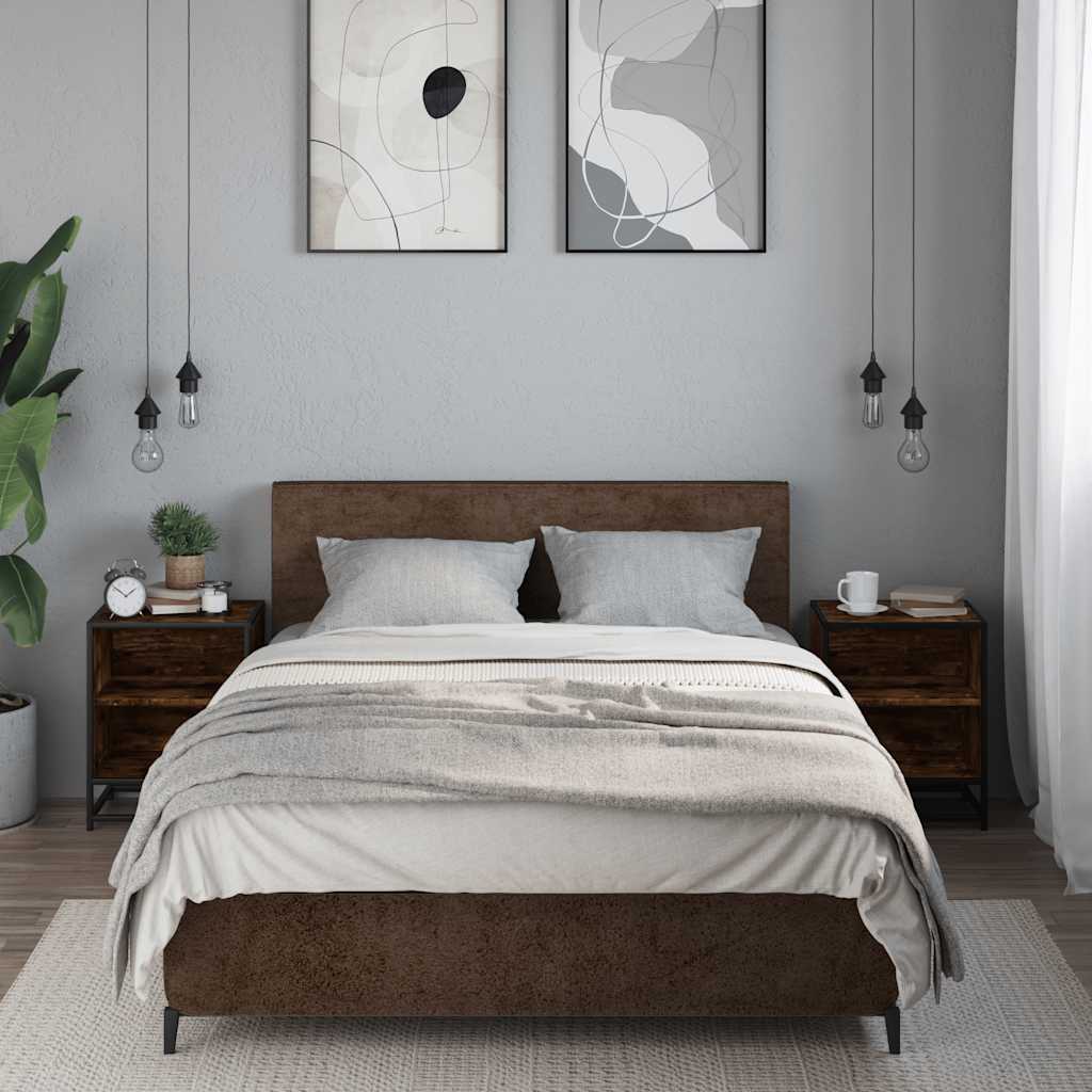 Nachtkastjes 2 st 40x31x50 cm bewerkt hout&metaal gerookt eiken is nu te koop bij PeponiXL, paradijselijk wonen!