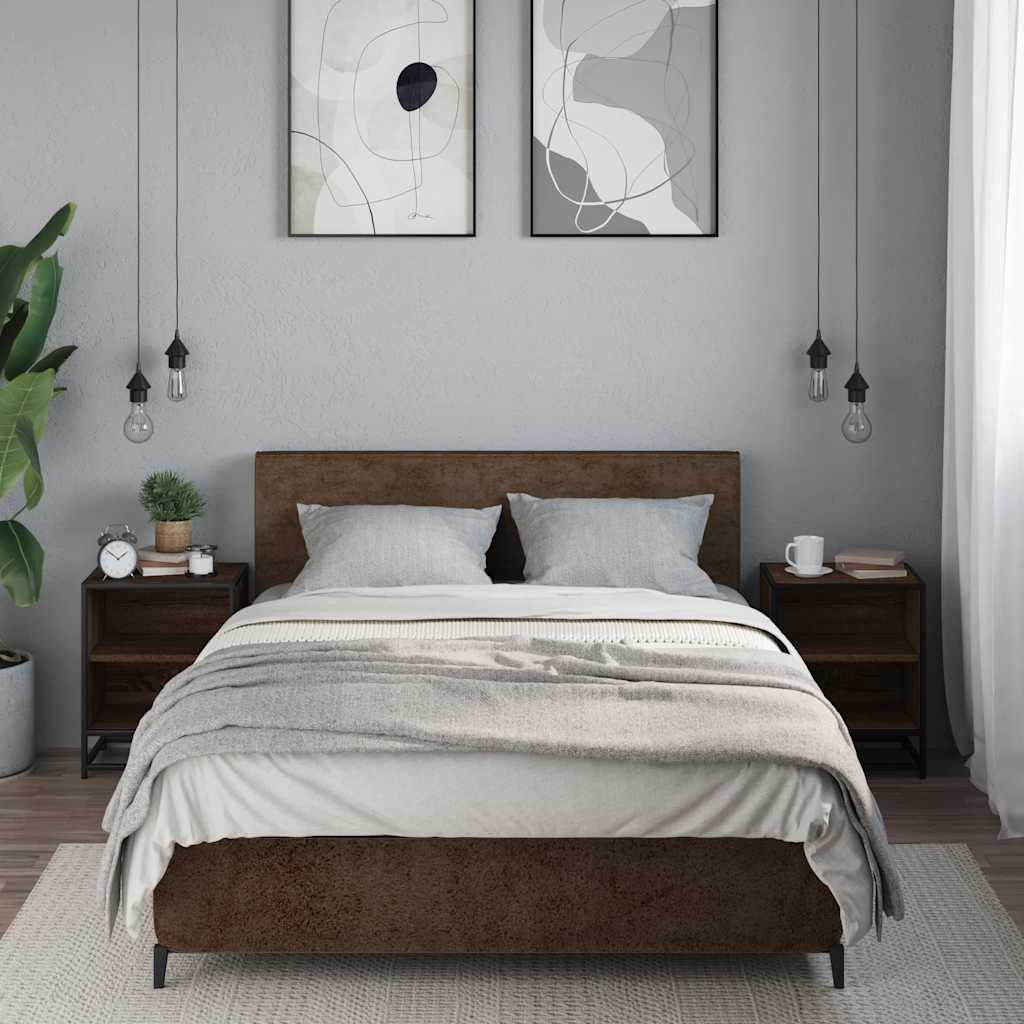 Nachtkastjes 2 st 40x31x50cm bewerkt hout en metaal bruin eiken is nu te koop bij PeponiXL, paradijselijk wonen!