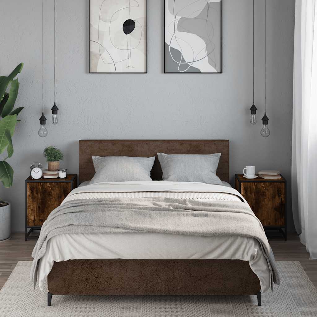 Nachtkastjes 2 st 40x31x50 cm bewerkt hout&metaal gerookt eiken is nu te koop bij PeponiXL, paradijselijk wonen!