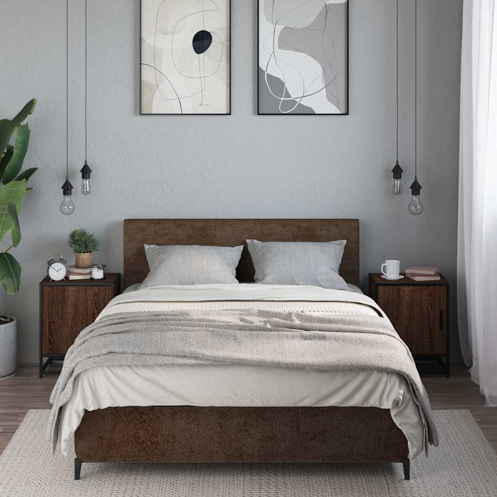 Nachtkastjes 2 st 40x31x50cm bewerkt hout en metaal bruin eiken is nu te koop bij PeponiXL, paradijselijk wonen!