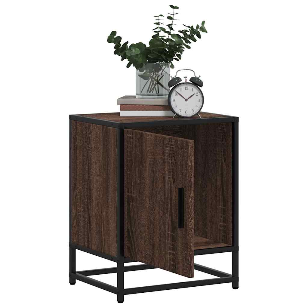 Nachtkastjes 2 st 40x31x50cm bewerkt hout en metaal bruin eiken is nu te koop bij PeponiXL, paradijselijk wonen!