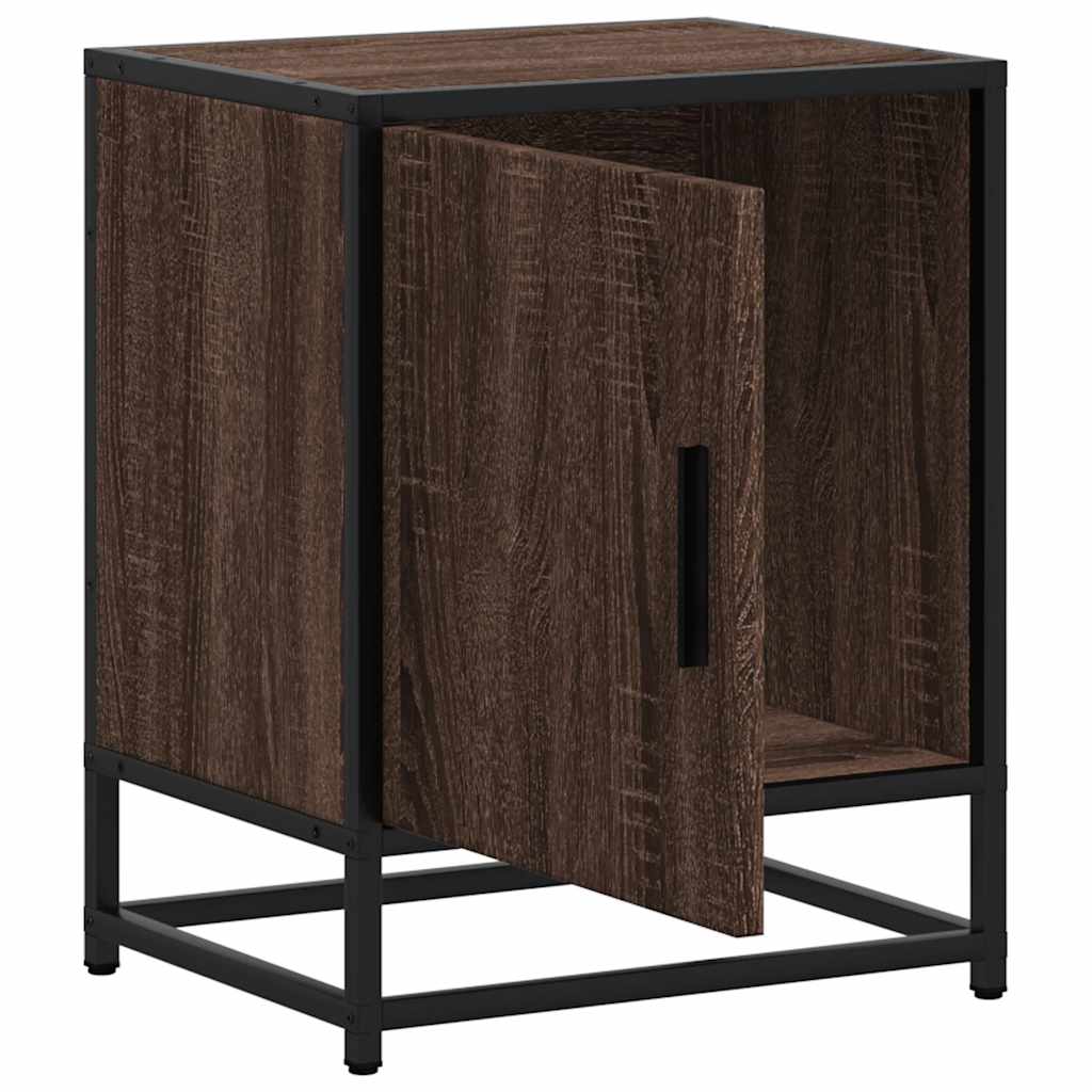 Nachtkastjes 2 st 40x31x50cm bewerkt hout en metaal bruin eiken is nu te koop bij PeponiXL, paradijselijk wonen!