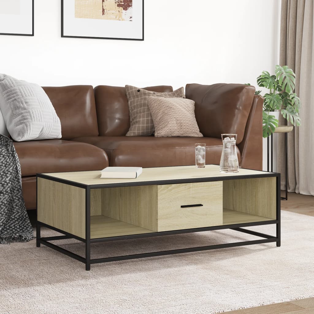 Salontafel 100x57x35 cm bewerkt hout en metaal sonoma eiken is nu te koop bij PeponiXL, paradijselijk wonen!