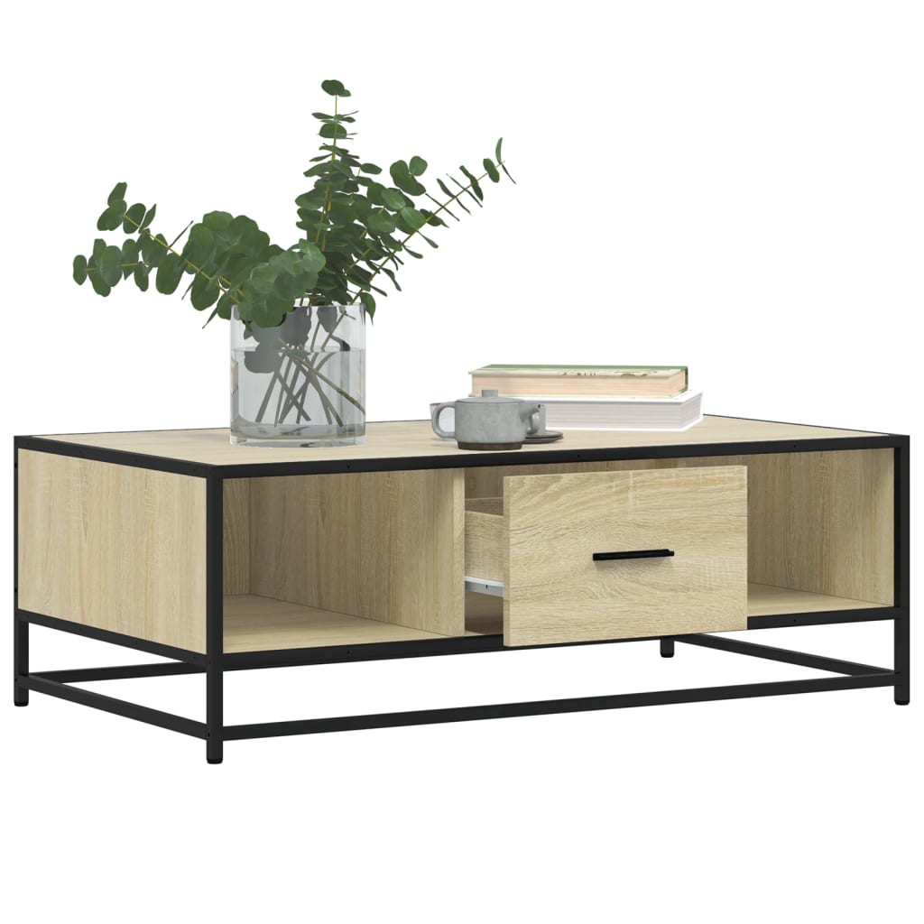 Salontafel 100x57x35 cm bewerkt hout en metaal sonoma eiken is nu te koop bij PeponiXL, paradijselijk wonen!