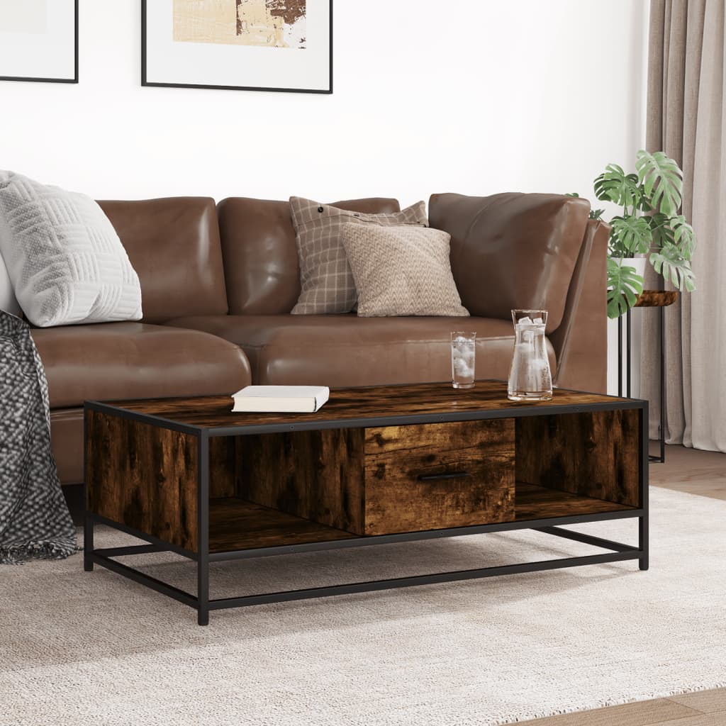 Salontafel 100x57x35 cm bewerkt hout en metaal gerookt eiken is nu te koop bij PeponiXL, paradijselijk wonen!