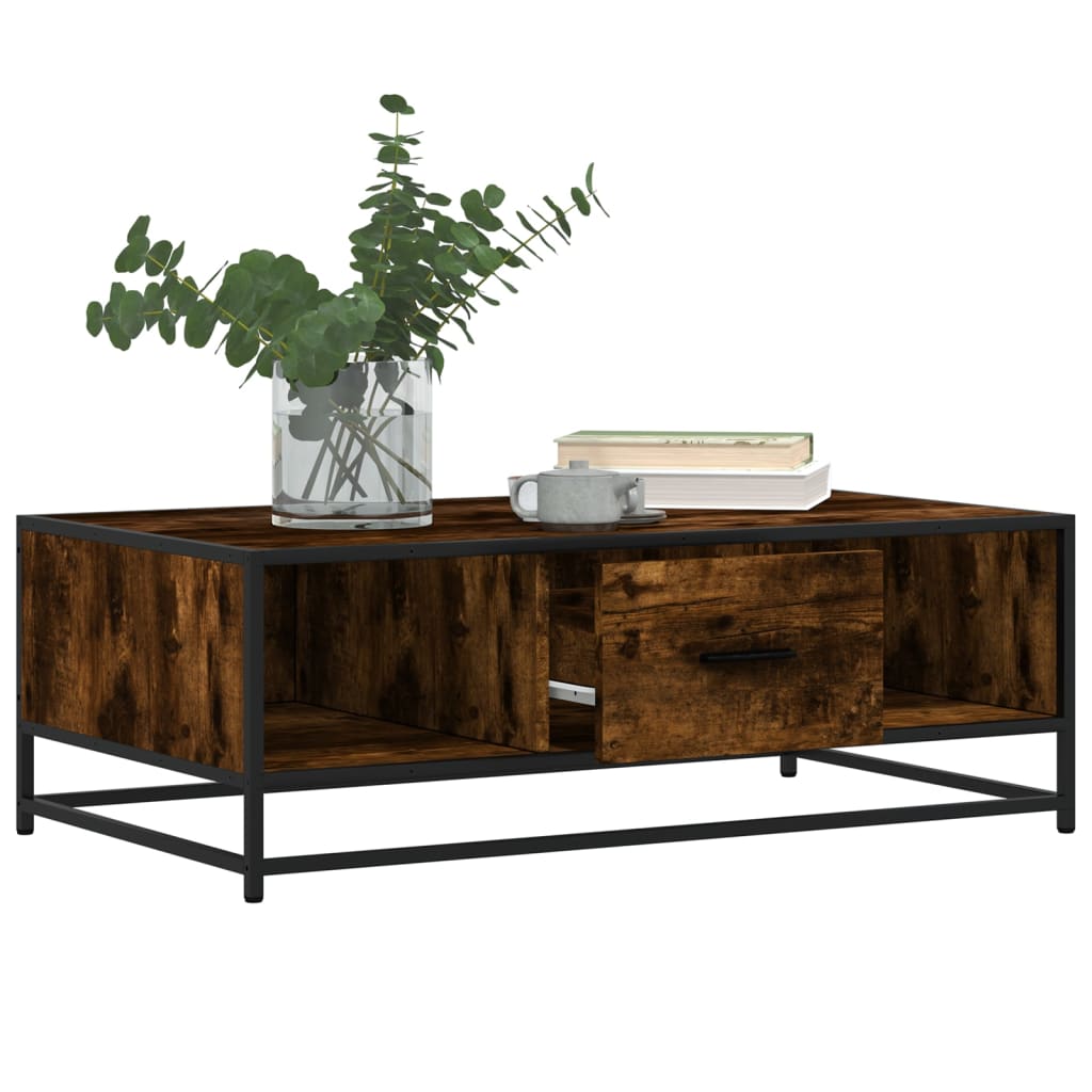 Salontafel 100x57x35 cm bewerkt hout en metaal gerookt eiken is nu te koop bij PeponiXL, paradijselijk wonen!